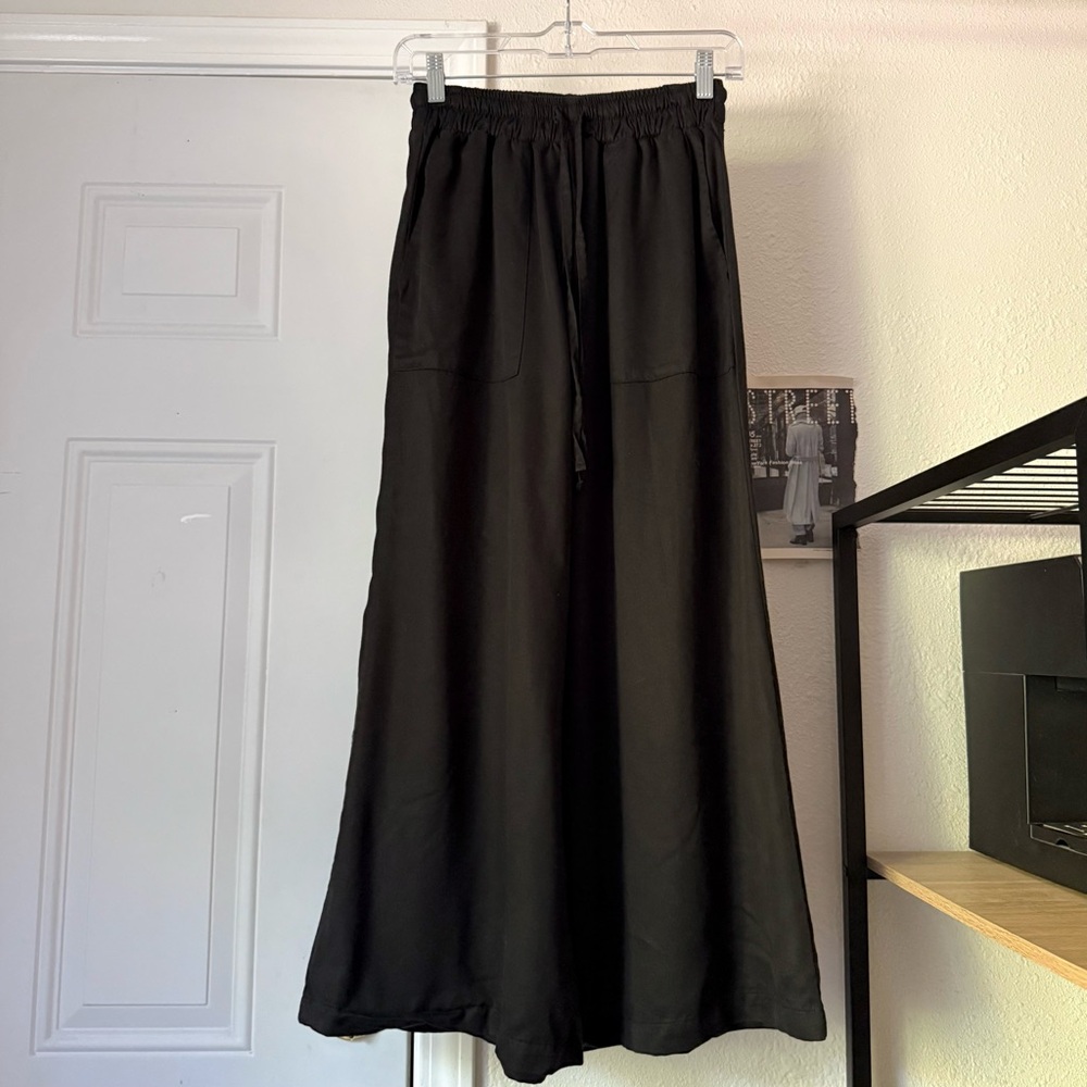 BACK BEAT CO black tencel elastic waist‎ wide leg cropped pants